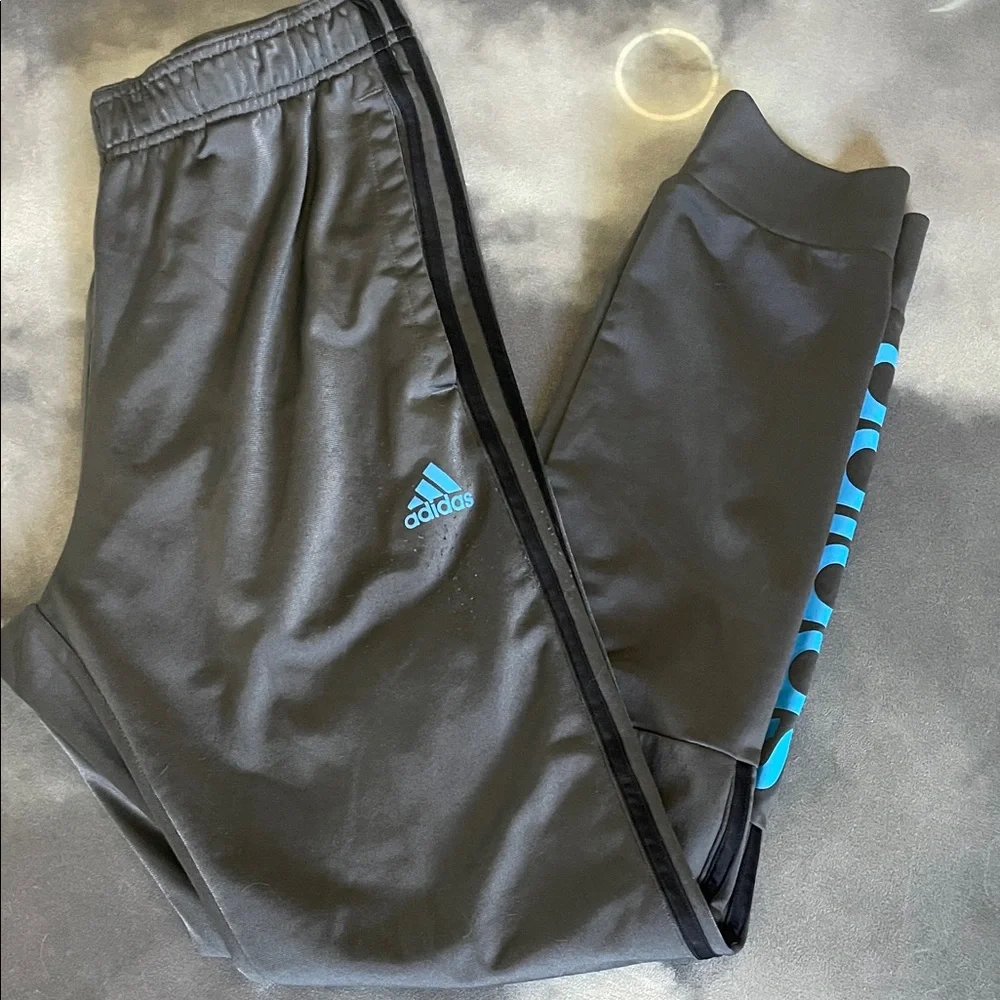 adidas Black Sweatpants with Blue Logo and Side Detail | M
